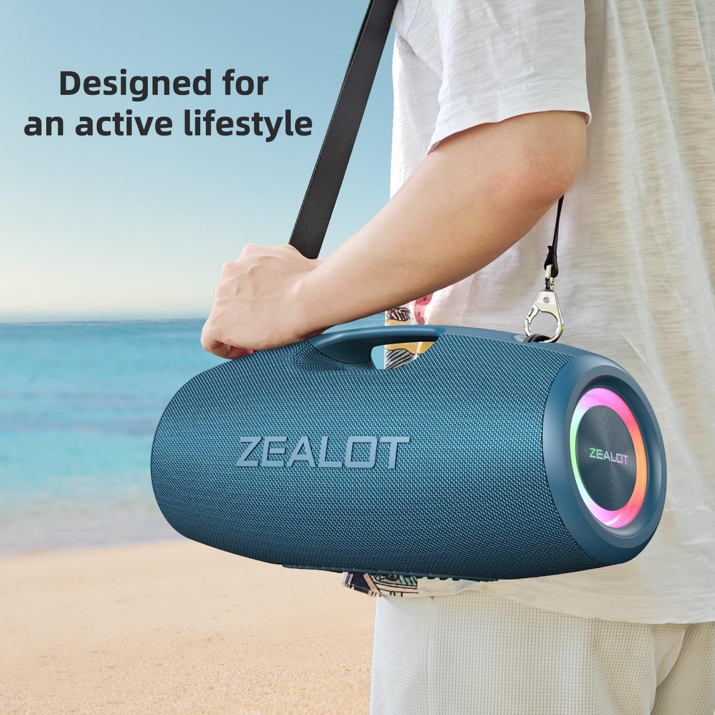 ZEALOT Bluetooth Speaker,120W Wireless Speakers with Booming Bass,IP67 Waterproof Speaker with LED Light, BT 5.2, Loud Bluetooth Speakers for Camping,Beach,Gifts(Blue)