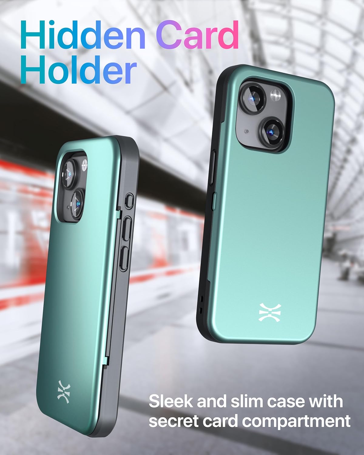 TORU CX Slim for iPhone 15 Case Wallet | Protective Shockproof Heavy Duty Cover with Hidden Card Holder & Card Slot | Mirror & Wrist Strap Included - Green