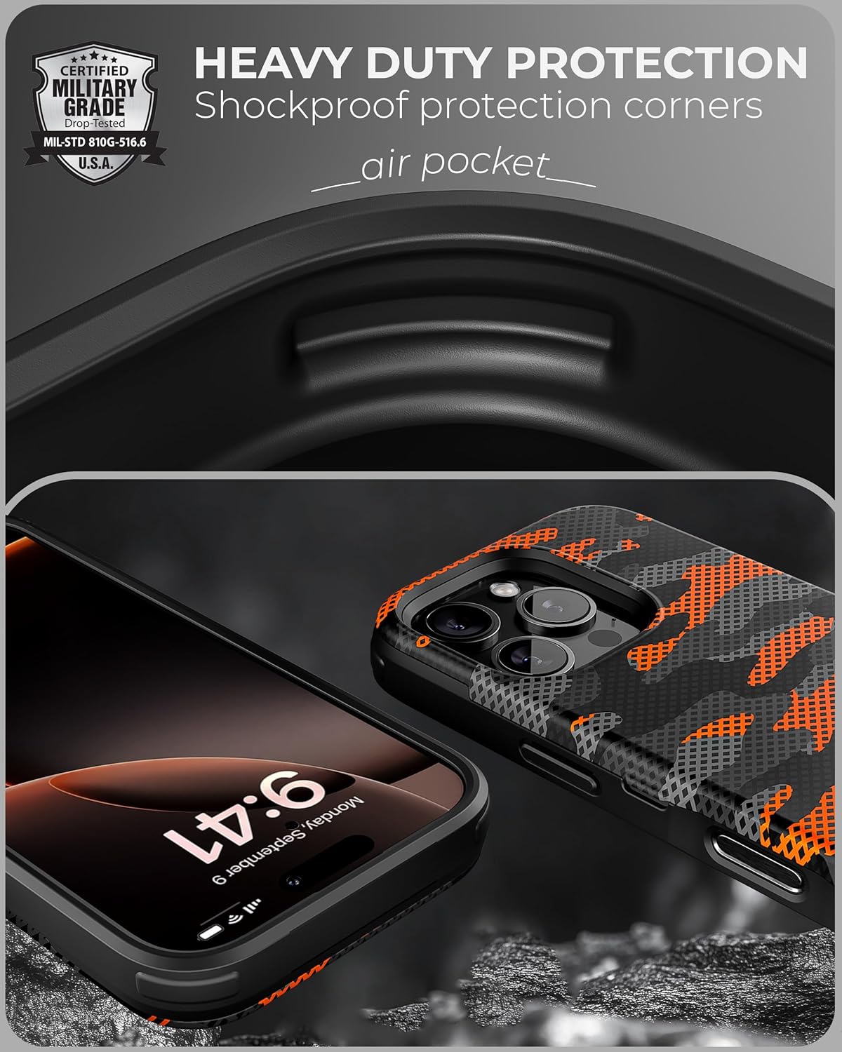 TORU CX Slim for iPhone 16 Pro Case Wallet | Protective Shockproof Heavy Duty Cover with Hidden Card Holder & Card Slot | Mirror & Wrist Strap Included - Camouflage