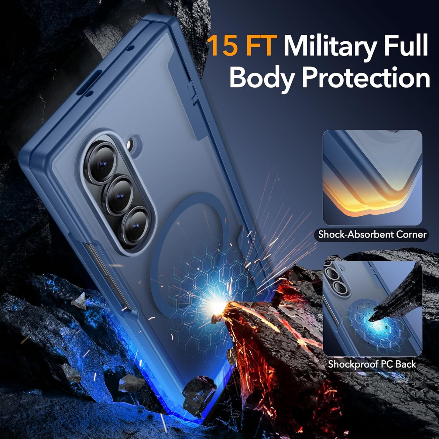 Oneagle Magnetic for Samsung Galaxy Z Fold 7 Case Built in Screen Protector Translucent [Fit for MagSafe] [S Pen Holder Slot] [Hinge Protection] MIL-Grade Shockproof Matte Case for Galaxy Z Fold 7