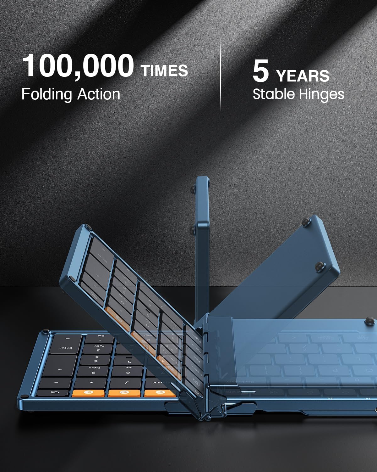 ProtoArc Foldable Bluetooth Keyboard, XK01 Folding Wireless Portable Keyboard with Number Pad, Full-Size Travel Keyboards for Windows iOS Android Tablet Smartphone Laptop PC - Dark Blue