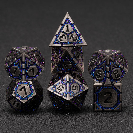 Metal D&D Dice Set, Polyhedral Metallic Dice with Cracks for Dungeons and Dragons RPG TTRPG DND 7-Die Set with Gift Case