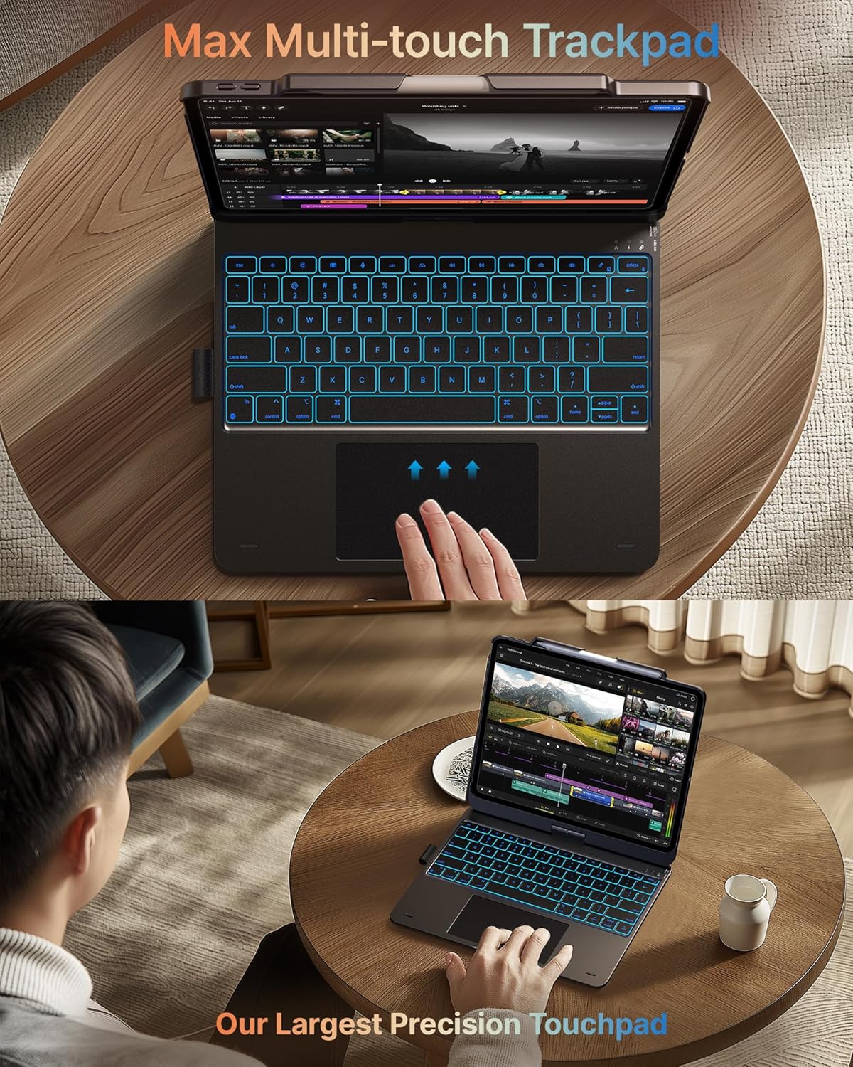 typecase Touch Case with Keyboard for iPad Pro 13-inch(M4, 2024), iPad Air 13-inch(M3, 2025/M2, 2024) & iPad Pro 12.9(6th/5th/4th/3rd Gen), Trackpad, 360° Rotatable, 11-Colors Backlit, Space Black