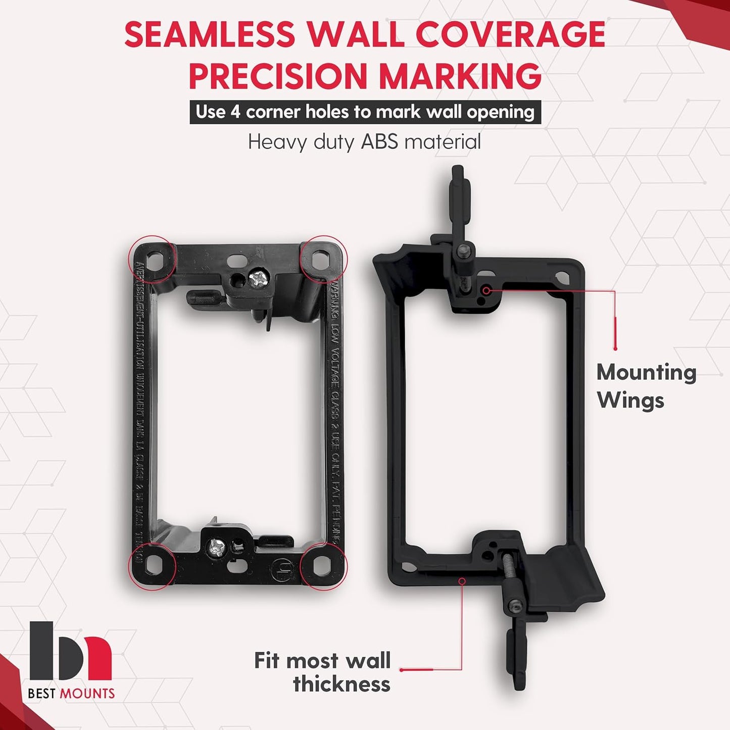 2 Pack Wall Plate Cable Pass Through with Bracket - In Wall Cable Management Kit - Snap ON Wall Plate with Single Gang Low Voltage Mounting Bracket - Decorator Cover for Low Voltage Cables