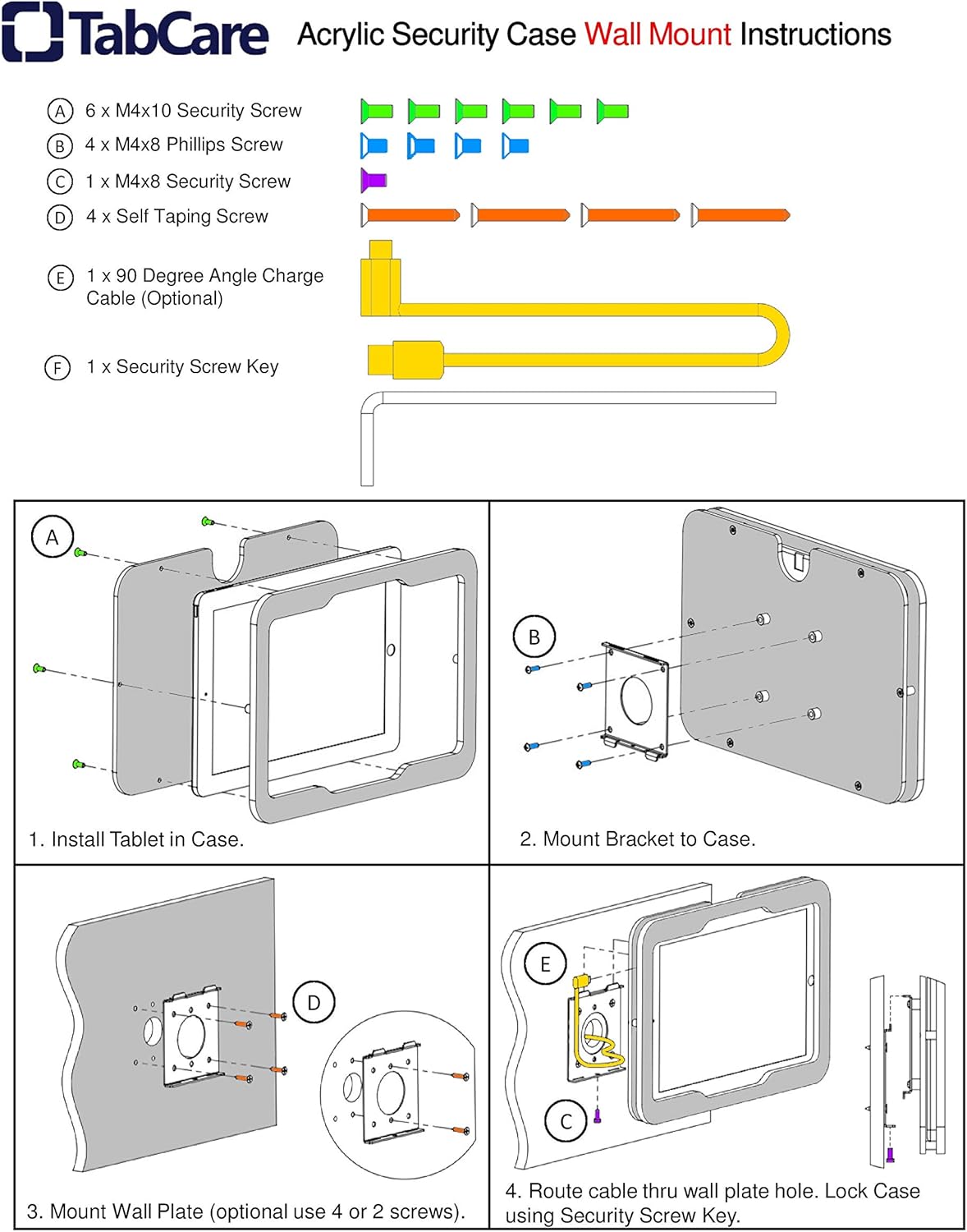 TABcare Anti-Theft Acrylic VESA Enclosure for Apple iPad Pro 9.7" with Free Wall Mount Kit & 90-Degree Angle Charge Cable (iPad Pro 9.7", Clear)