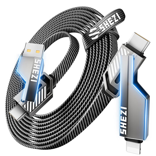 [One is Enough]4-in-1 USB C to Lightning Cable, 46W High-Speed Charging & Fast Data Transfer,CarPlay & Android Auto Support Multi Charger Cord Combo Lightning/Type C/USB A for iPhone/Samsung/iPad,5FT