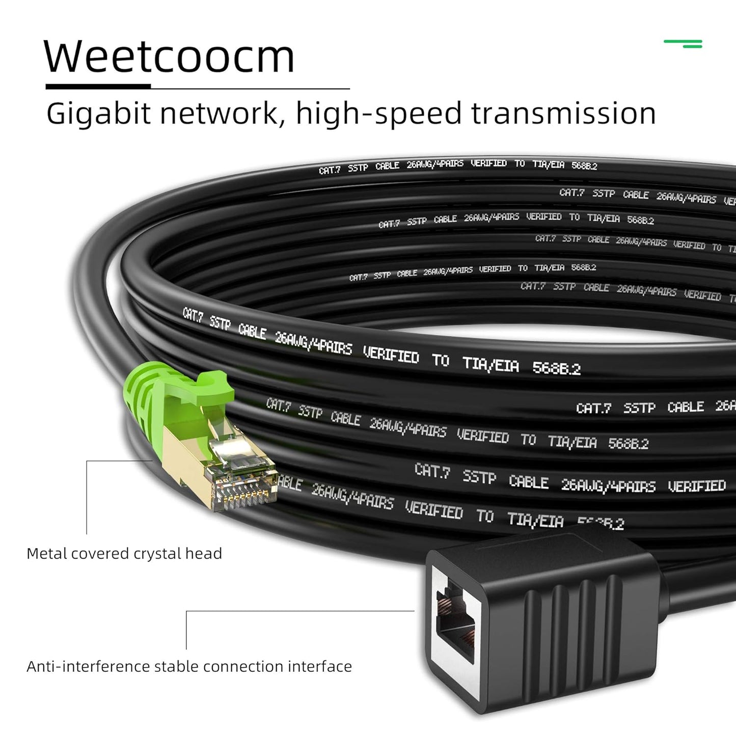 Ethernet Extension Cable 30ft, Network Cat6a Extension Patch Cable RJ45 Cords Shielded Male to Female Connector (30FT)