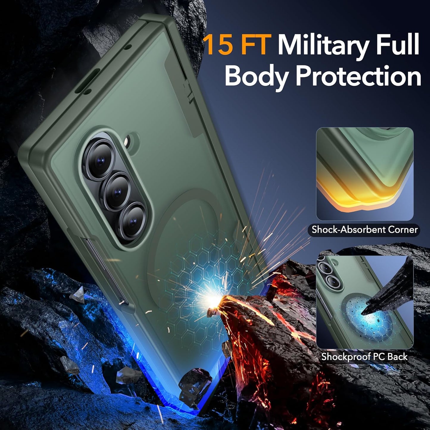 Oneagle Magnetic for Samsung Galaxy Z Fold 7 Case Built in Screen Protector Translucent [Fit for MagSafe] [S Pen Holder Slot] [Hinge Protection] MIL-Grade Shockproof Matte Case for Galaxy Z Fold 7