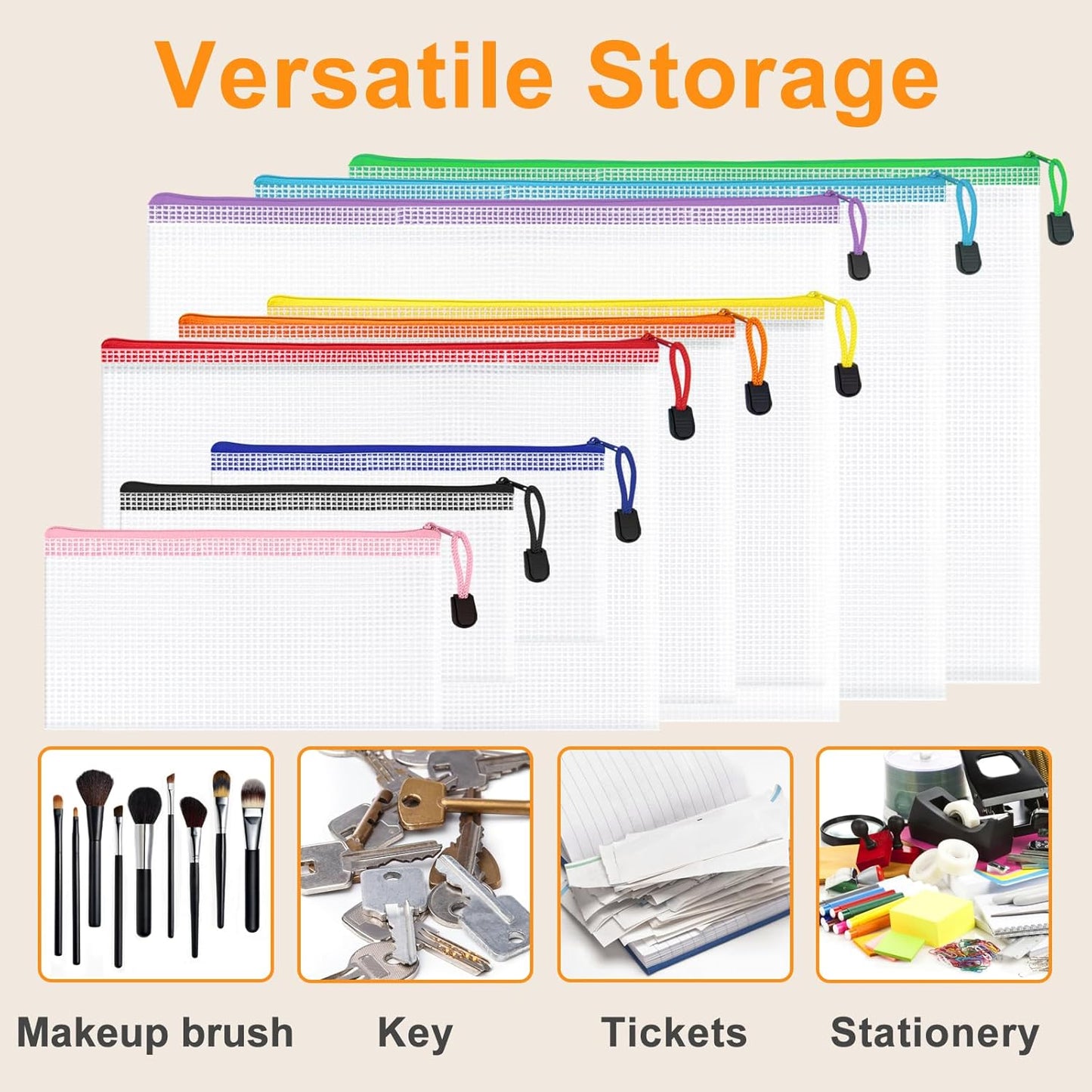 64Pack Mesh Zipper Pouch Bags, Waterproof A4 Letter Size Document Zipper Pouches for Storage, Teacher School, Toys, Puzzle, Office, 8 Colors