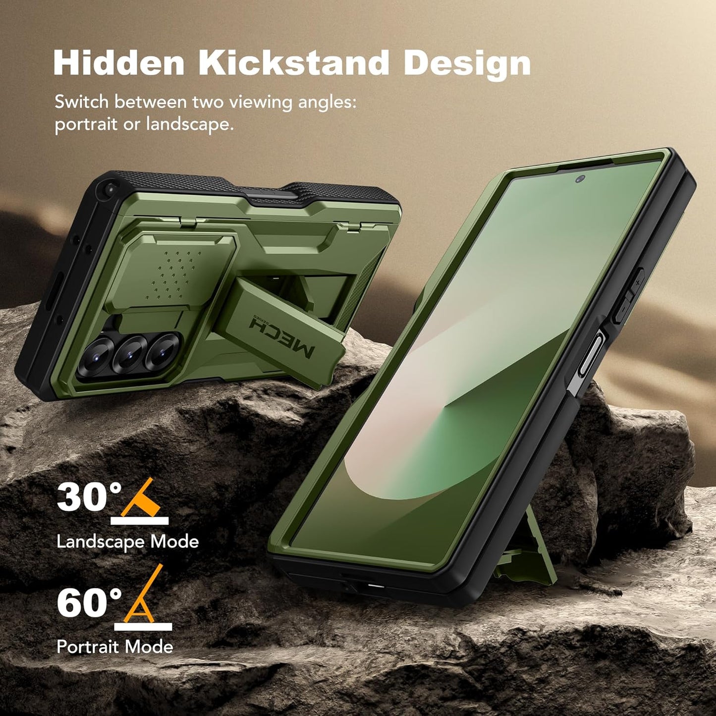 TONGATE for Z Fold 6 Case, [with S Pen Slot & Hinge Protection] [Tempered Glass Screen Protector] Full-Body Military Drop Phone Case for Samsung Galaxy Z Fold 6 with Kickstand & Belt Clip, Green