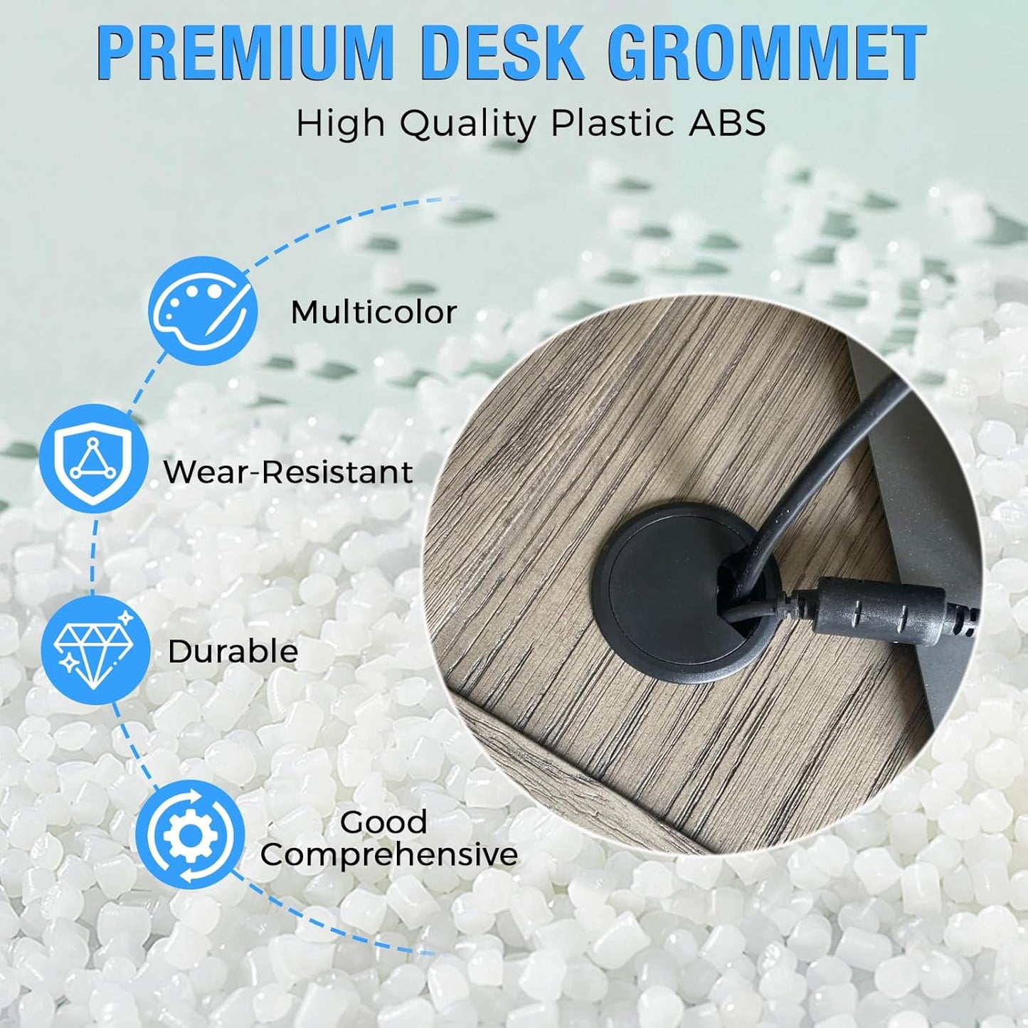 Desk Grommet 2-1/16" (53 mm), Desk Cord Hole Cover, Cable Grommet ABS Plastic, Desk Hole Grommet for Office and Home Table Cable, Detachable Adjustable Cable Cord Organizer (Black 2 Pcs)