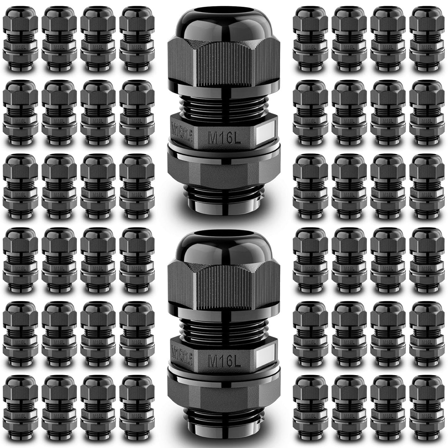 QILIPSU 50pcs M16L Long Thread Cable Gland Waterproof IP68 Nylon Strain Relief Cord Grip Cable Pass Through Wire Connector