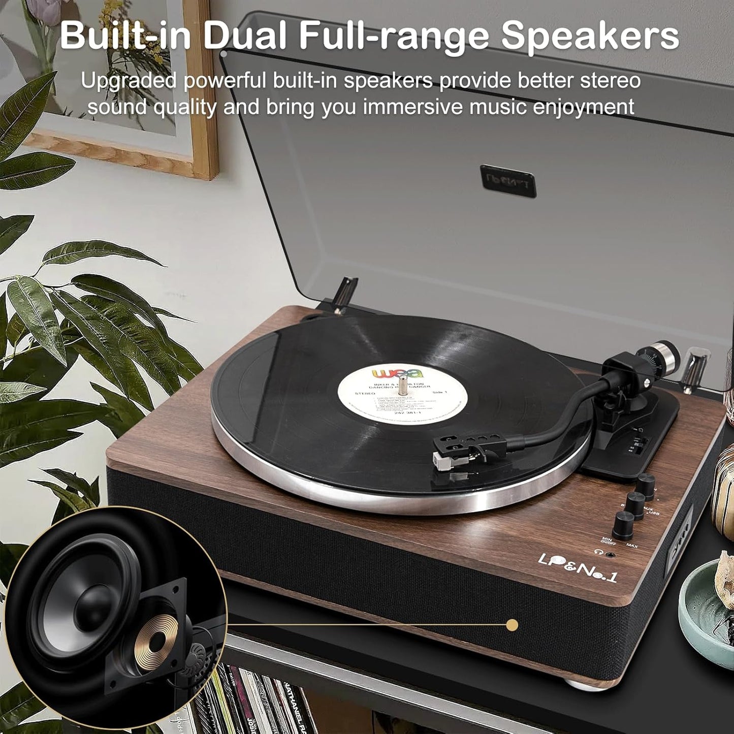 LP&No.1 Vinyl Record Player with Built-in Speakers, Vinyl Turntable with Magnetic Cartridge, Wireless,USB Recording and Playback,BT Out, Aux-in, Headphone Output,Auto Off, AT-3600L, 2-Speed Player