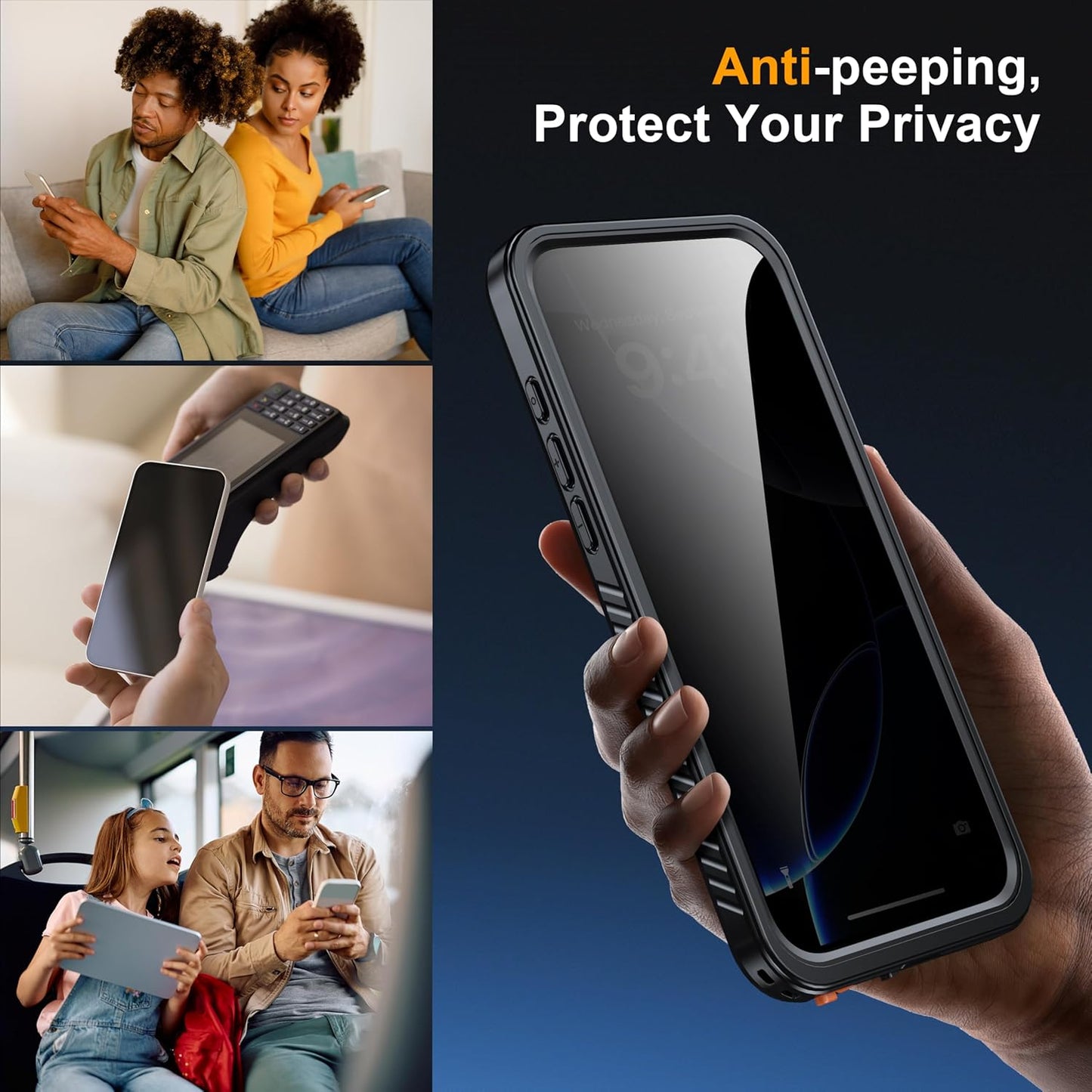 for iPhone 16 Pro Max Case Waterproof, Built-in Privacy Screen & HD Screen Double Front Frame [IP68 Underwater] Shockproof Dustproof Full Body Protection iPhone 16 Pro Max Phone Case