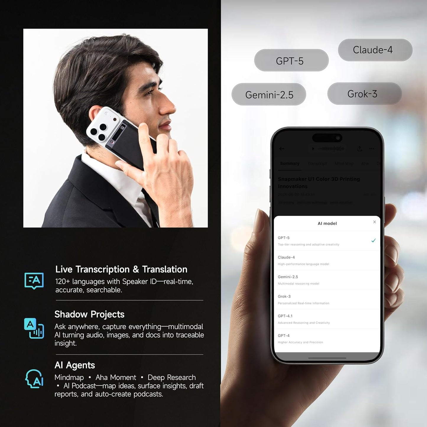 Mobvoi TicNote AI Voice Recorder 64GB Memory Note Recorder w/Case App Control 100+Languages Transcribe Summarize with AI Shadow Digital Audio Recorder for Phone Calls Lectures Meetings Interviews