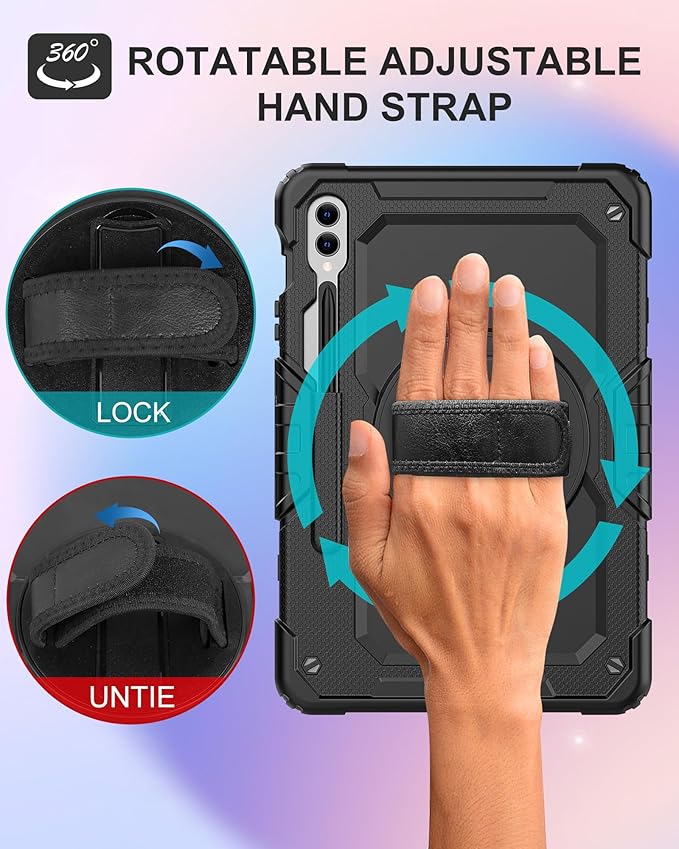 Case for Samsung Galaxy Tab S10 Plus/ S9 FE Plus/ S9 Plus 5G Tablet 12.4'', Shockproof Protective Cover with [Tempered Glass Screen Protector], Stand, Shoulder Strap & S Pen Holder (Black)