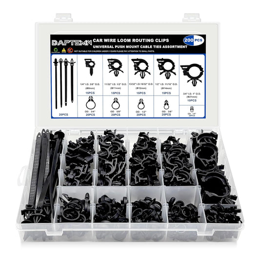 200 PCS Car Wire Loom Routing Clips Assortment Kit 14 Sizes Wiring Harness Routing Clips Push Mount Cable Zip Tie Replacement Parts for Universal Honda GM Mazda
