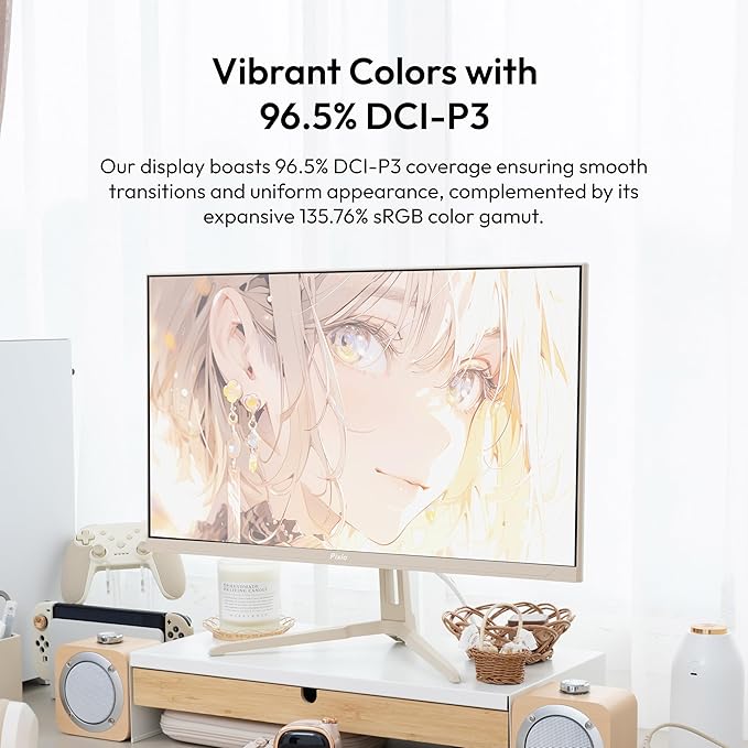 Pixio PX278 Wave Beige 27 inch 180Hz Refresh Rate QHD 1440p Resolution Fast IPS Panel 1ms GTG Response Time Beige Gaming Monitor with Adaptive Sync