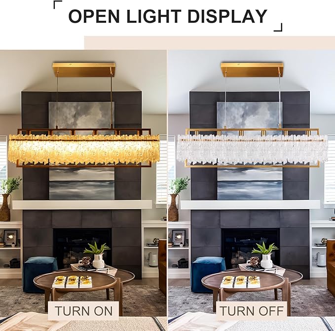 Dining Room Light Fixture 32'' Modern 6-Light Gold Chandelier for Dining Room with E12 Base Compatible with 3000K~6000K (No Bulbs) Linear Farmhouse Lighting for Kitchen Island and Living Room