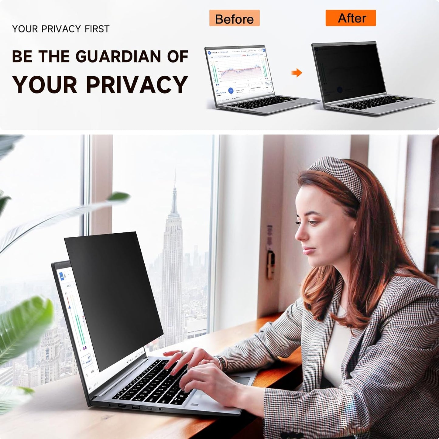 Mamol Laptop Privacy Screen 14 Inch Compatible with Lenovo/HP Envy/Dell/Acer/Asus/Thinkpad, 16:9 Aspect Removable Anti Glare Blue Light Privacy Screen Filter, Computer Monitor Security Shield 14 In