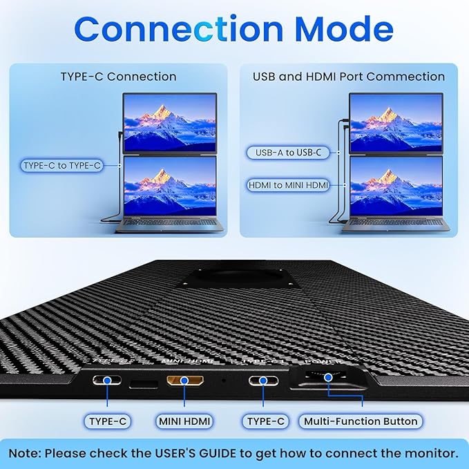 Laptop Screen Extender 16" - 1200P FHD Portable Monitor Travel Monitor for Laptop HDMI USB-C Plug & Play 360° Rotating Detachable Stand Height Adjustable for Travel/Work/Study
