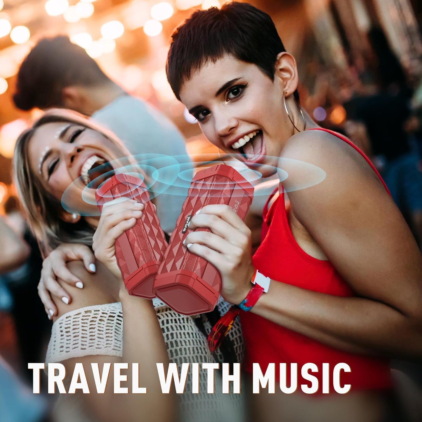 BUGANI Bluetooth Speaker Portable Wireless Speaker, 100ft Wireless Range, Louder Volume, Stereo Sound, Amazing Bass 24H Playtime, IPX5, Built-in Mic, Waterproof Speaker for Home, Outdoor, Red