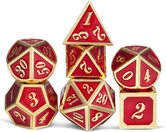 Ruby Red DND Metal Dice, DnDnD 7PCS Metallic D&D Dice Set for Dungeons and Dragons Game
