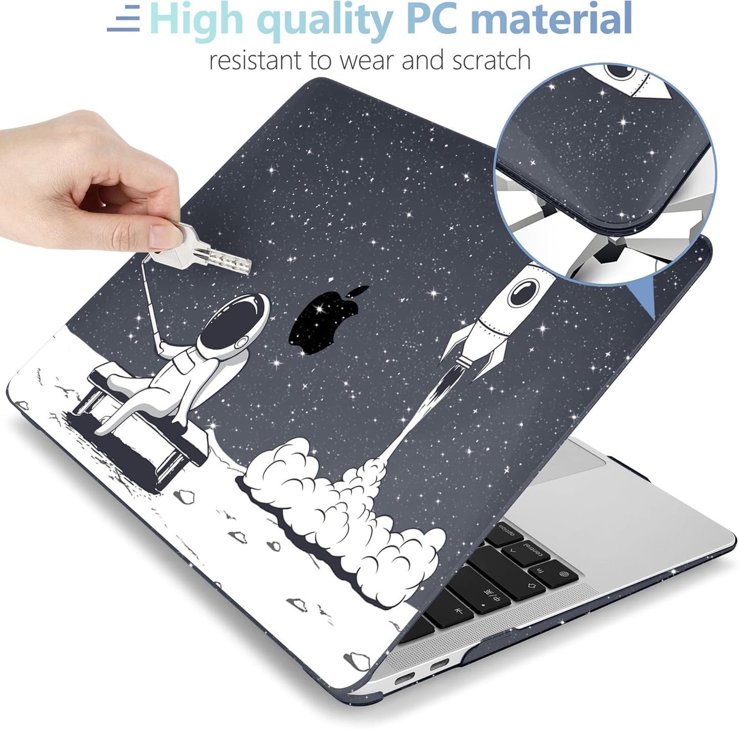 MEEgoodo MacBook Air Case 13.3 Inch - Hard Shell with Keyboard Cover & Touch ID - Astronaut Rocket Glitter