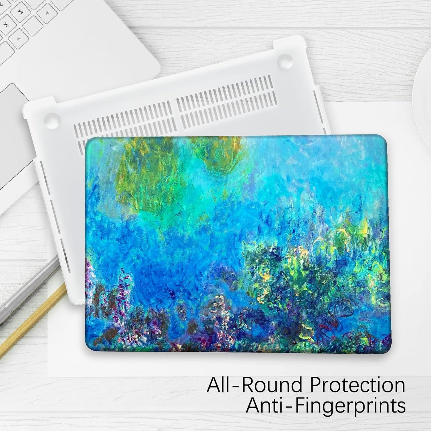 Berkin Arts for MacBook Air 13.6 inch Case A3240 A3113 A2681 (M4 M3 M2) 2025 2024-2022 Release with Keyboard Cover & Screen Protector Cloisonnism (Wisteria by Monet)