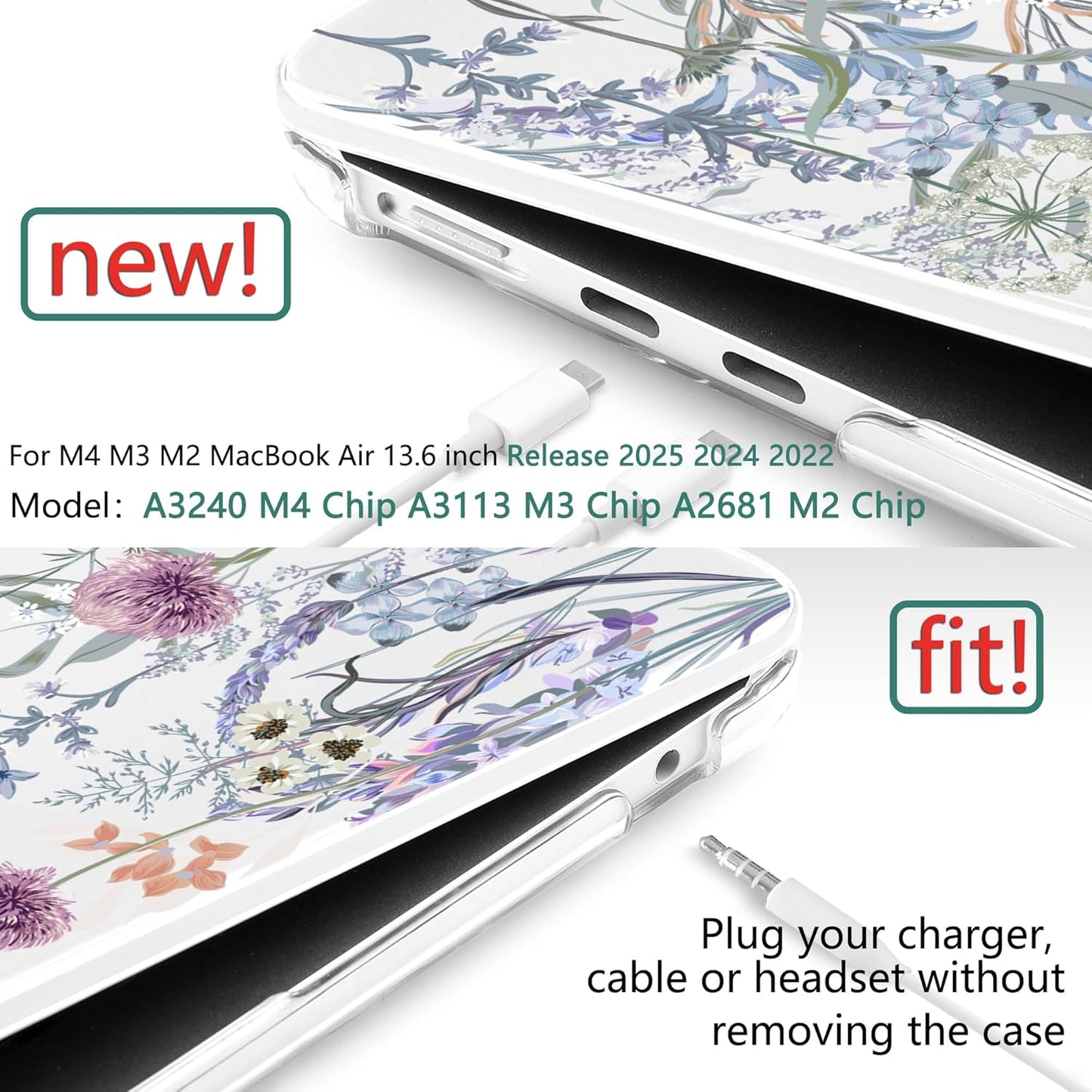 TWOLSKOO Compatible with M4 MacBook Air 13.6 inch Case 2025-2022 Release M4 A3240 M3 A3113 M2 A2681, Plastic Hard Shell & Keyboard Cover & Type C Adapter & Screen Protector, Dandelions