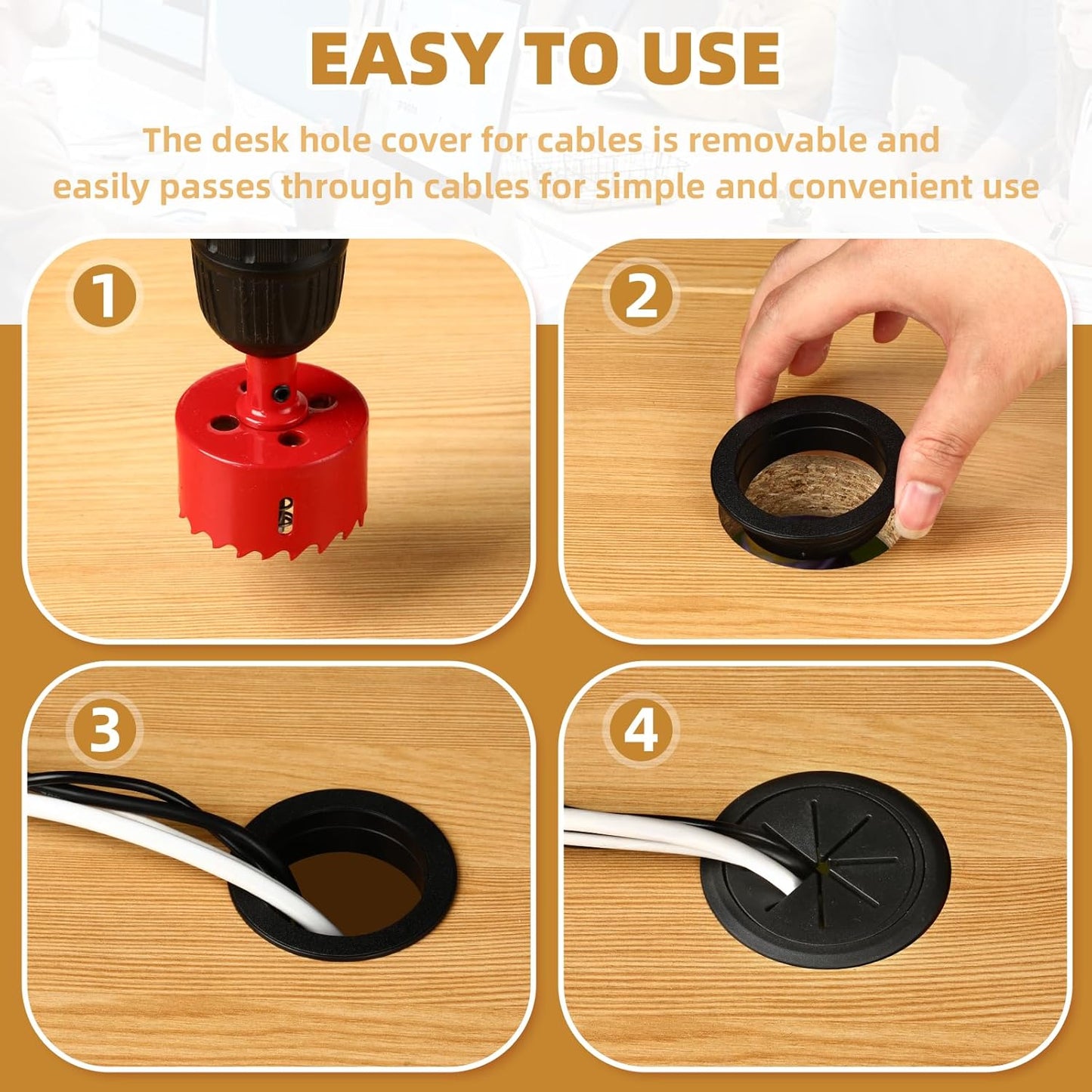 Desk Grommet 2 Inch (50 mm) 8 Pieces, Desk Hole Cover for Cables White, ABS Plastic Grommet Hole Cover with Hole Saw for Wires Cables Through The Countertop by XIOGZAXI
