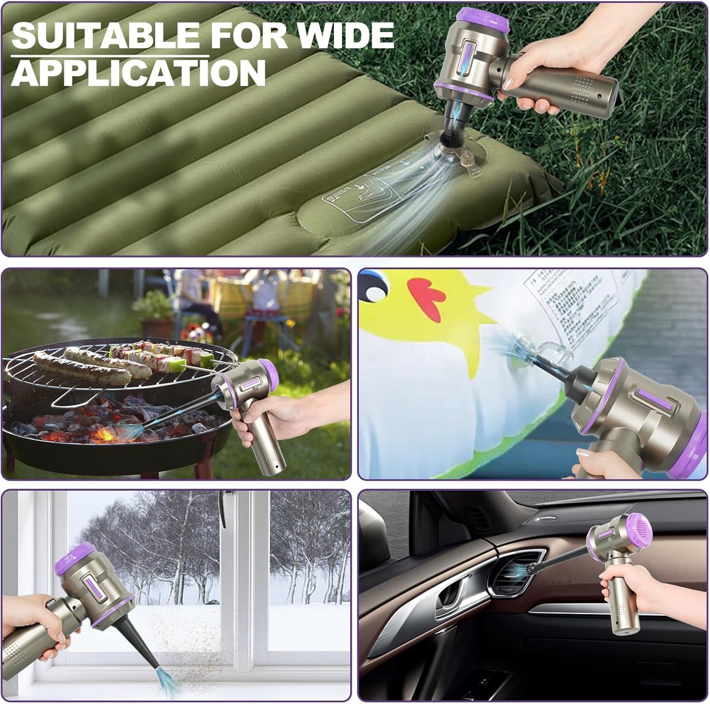 PeroBuno Electric Air Duster, Mini Vacuum Cleaner Cordless, 2-in-1, 200000RPM, 35mins Runtime, Rechargeable Outdoor Blower with 3 Gear for Car Computer Keyboard Cleaning