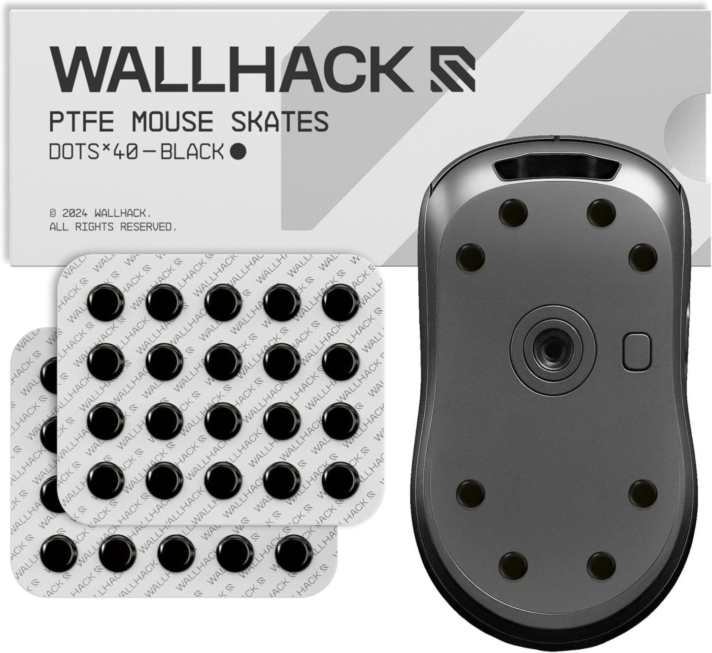 Wallhack PTFE Dot Mouse Skates | Premium Universal Skates for Gaming Mice | Ultra-Smooth Glide on Cloth & Glass Pads | Customize Speed & Control | Fast, Easy to Apply | Black 7mm x 7mm