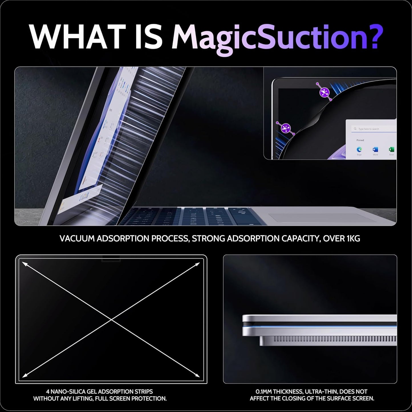 Privacy Screen for 14.4 Inch Surface Laptop Studio 2/1, MagicSuction™ Removable Anti Spy Black Protector, Glare Blue Light Filter for Microsoft Laptop Computer Monitor