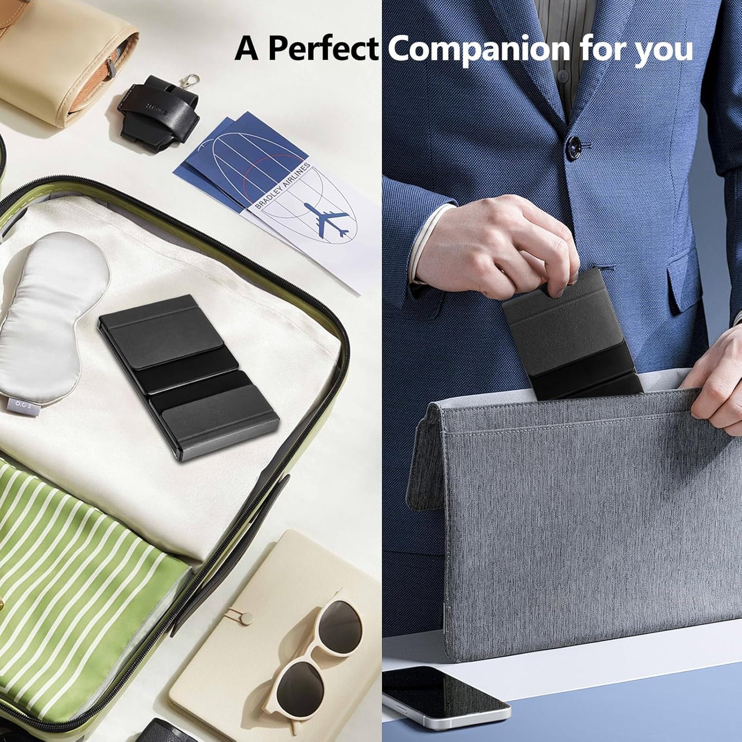 Foldable Bluetooth Keyboard with Touchpad, Wireless Folding Keyboards with PU Leather (Sync up to 3 Devices), Full-Size Portable Keyboard for Android/Windows/iOS