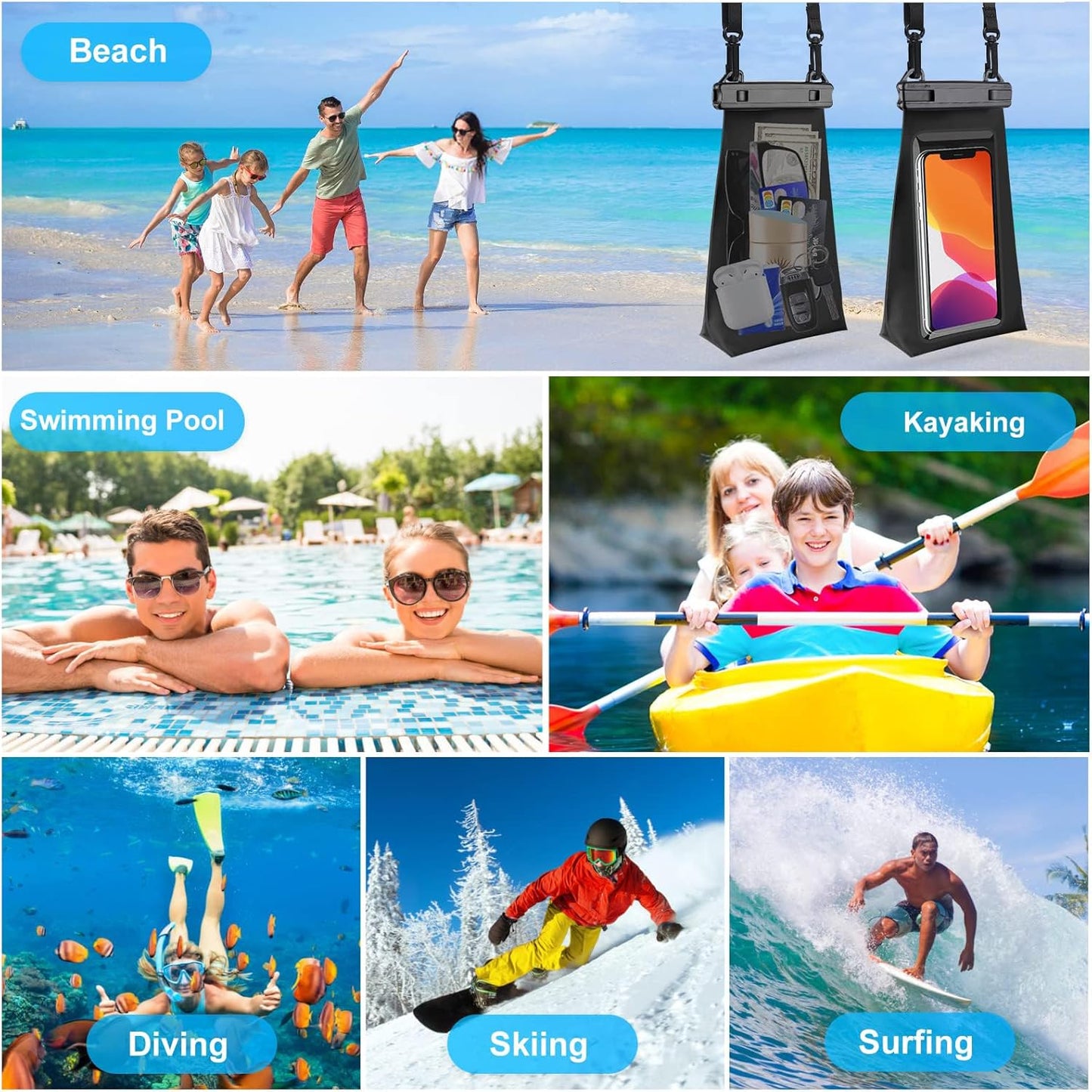 Large Capacity Waterproof Phone Pouch Floating, Waterproof Bag Case for iPhone 15 14 Pro Max 13 12 11 X XR 8 Plus Samsung Up to 6.9'', IPX8 Water Proof Phone Dry Bag for Swimming Kayaking, 1Pack