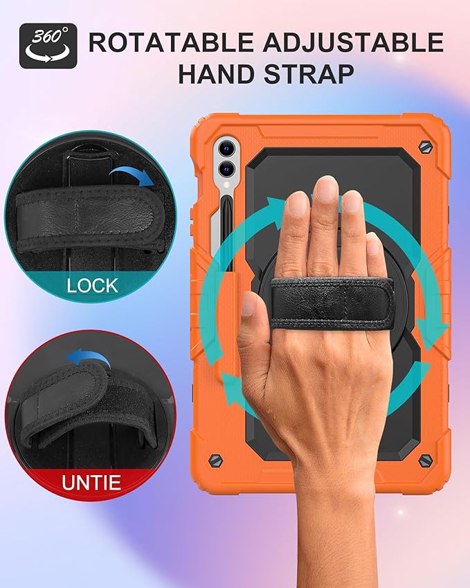 Case for Samsung Galaxy Tab S10 Plus/ S9 FE Plus/ S9 Plus 5G Tablet 12.4'', Shockproof Protective Cover with [Tempered Glass Screen Protector], Stand, Shoulder Strap & S Pen Holder (Orange)