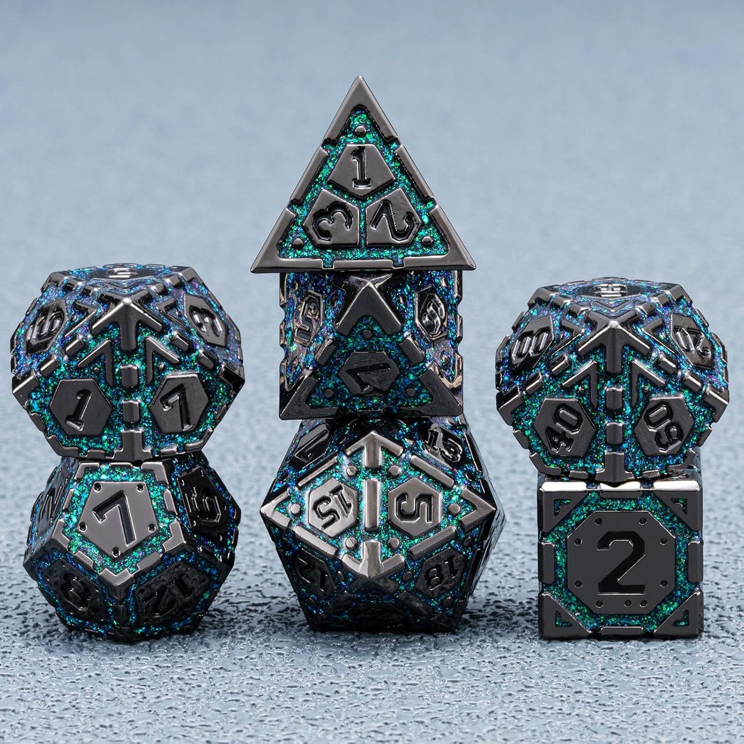 DND Metal Dice Set, Polyhedral Dice Set for RPG D&D Dice with Cracks Dungeons and Dragons Dice Set for RPG TTRPG D&D Die with Gift Case(Black Nickel Dark Green)