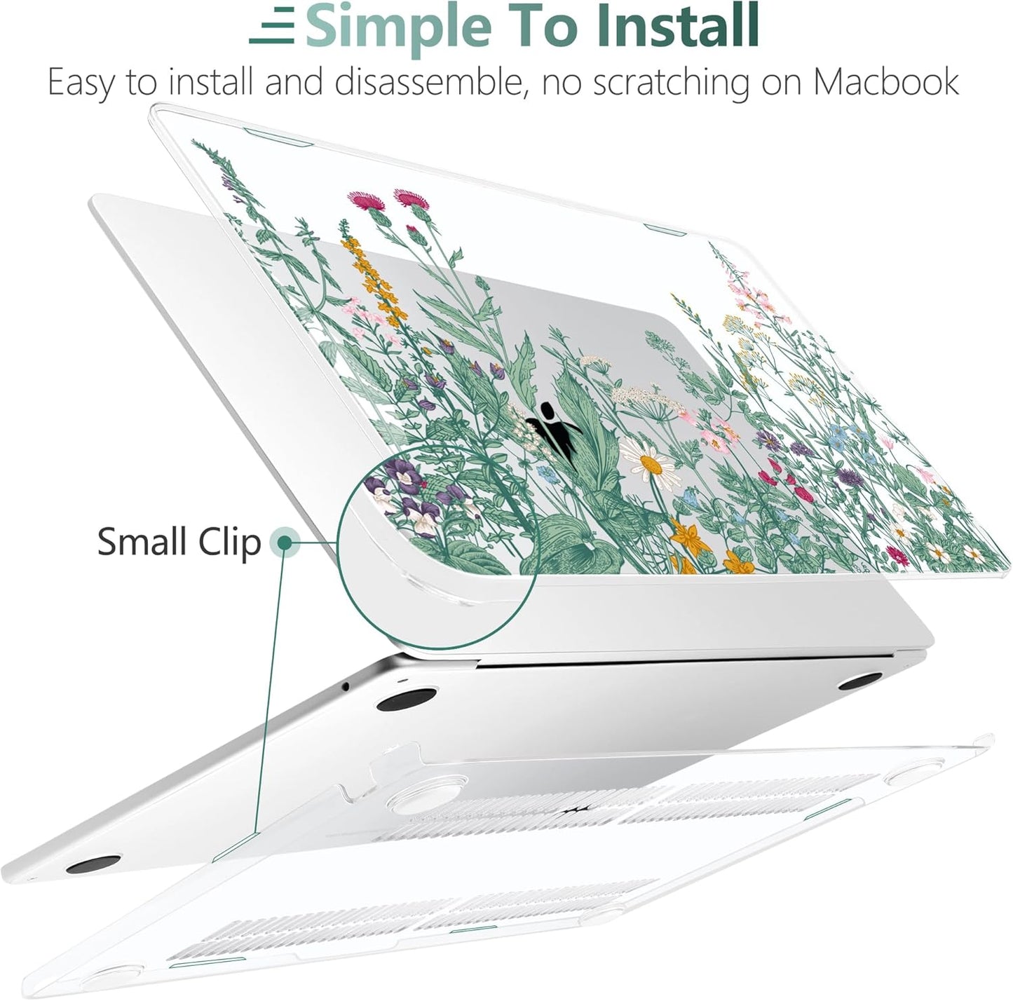 TWOLSKOO Compatible with M4 MacBook Air 15 inch Case 2025-2023 Released Model M4 A3241 M3 A3114 M2 A2941, Plastic Hard Shell & Screen Protector & Keyboard Cover & Trackpad Film, Botanical Illustration