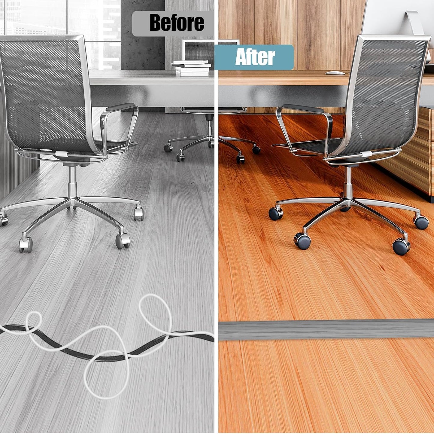 Floor Cord Cover Self Adhesive Cord Hider,10FT Cable Management, Extension Strip Protector for Wires, Prevent Cable Trips for Offices, Gyms, Exhibitions Cavity:0.51"(W) x 0.3"(H) Gray Wood
