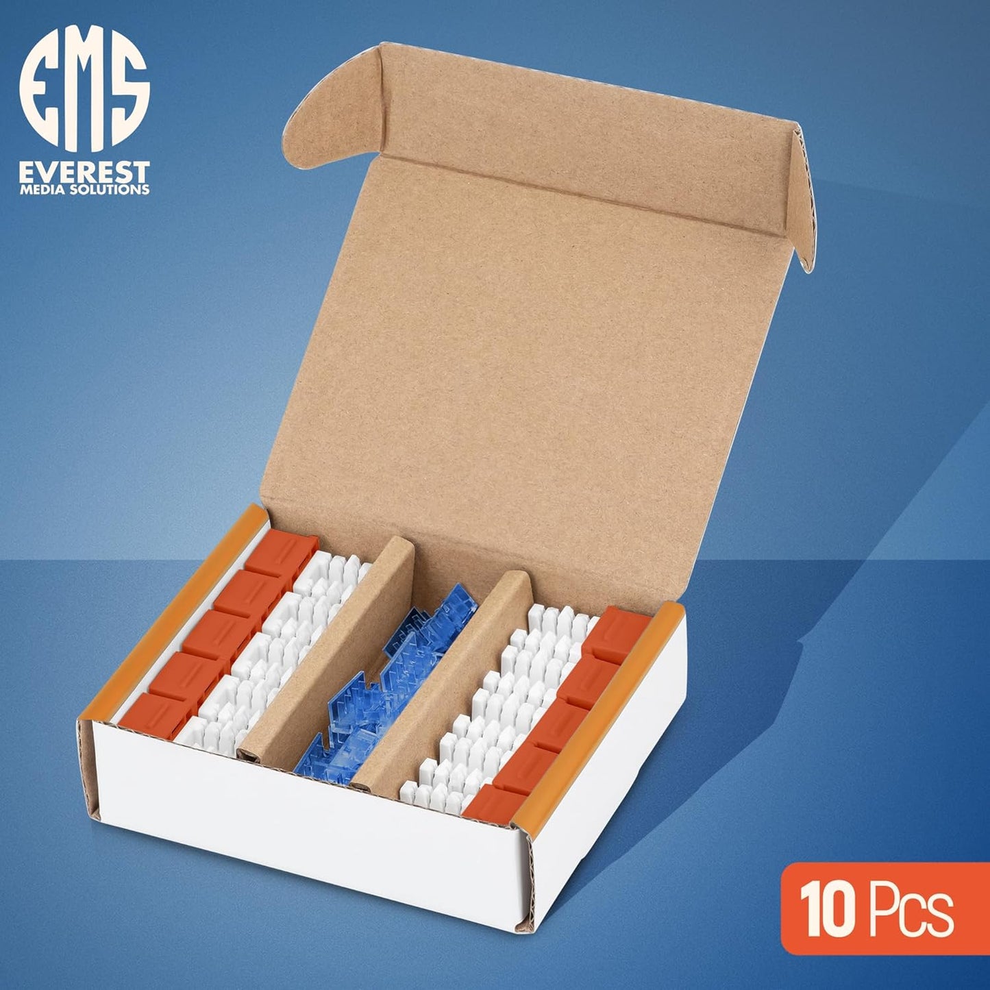Everest 90° Angled RJ45 Cat5e Keystone Jacks 10-Pack in Orange - Slim Profile Female RJ45 Connectors - Cat 5e Keystone Jack - Compatible with 90° Angled Speed Termination Tool - easyJACK (B094WB91H3)