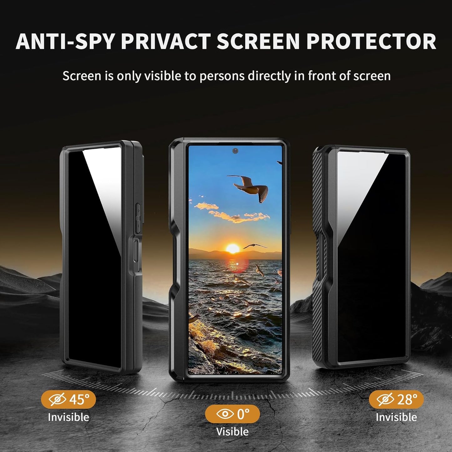 TONGATE for Z Fold 5 Case, [with S Pen Slot & Hinge Protection] [Privacy Glass Screen Protector] Full-Body Military Drop Phone Case for Samsung Galaxy Z Fold 5 with Kickstand & Belt Clip, Black