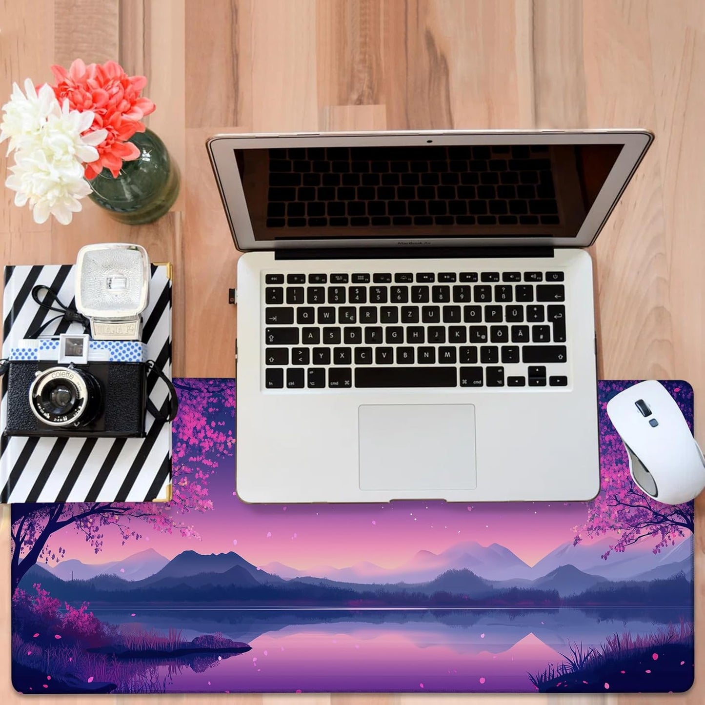 Gaming Desk Pad Large Extra Length Starry Sky Full Moon Mouse Pad Keyboard Laptop Non-Slip Waterproof with Rubber Base Thick Stitched Edge Mouse Mat for Office Home 35.4 x 15.7 Inches