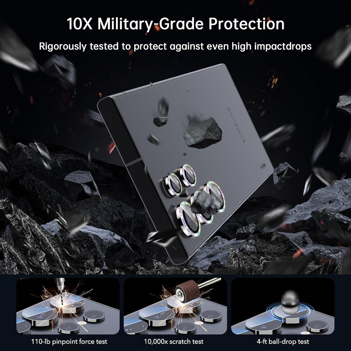 For Samsung Galaxy S23 Ultra Camera Lens Protector, Individual Lens Protector, Ultra HD 9H Tempered Glass Screen Protective Cover, Anti-scratch, Military Grade Drop Protection 2 Set. (Glitter Colorful, S23 Ultra)