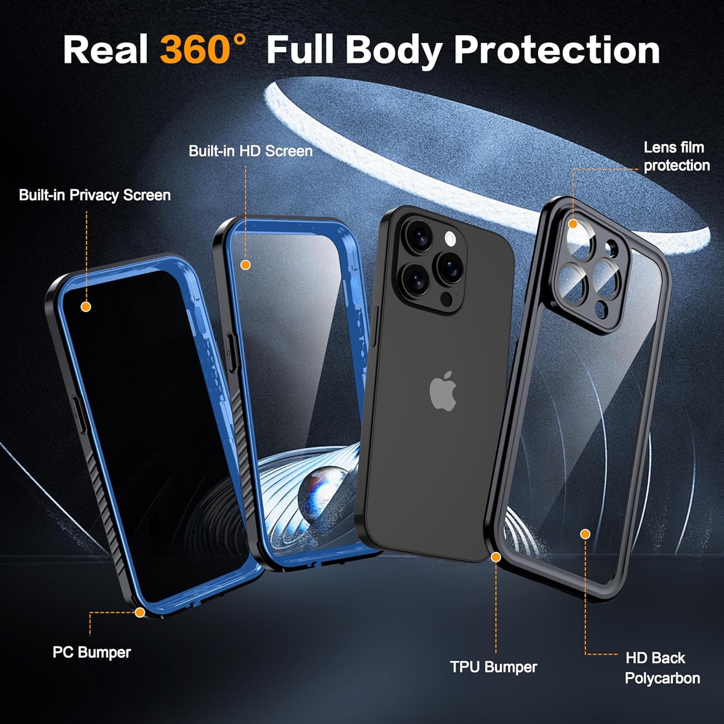 for iPhone 14 Pro Case Waterproof - Built-in Privacy Screen Protector & HD Screen Protector [IP68 Underwater] Shockproof Dustproof Full Body Protection iPhone 14 Pro Phone Case Blue