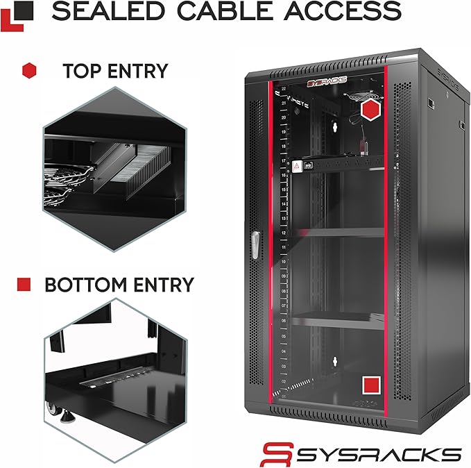 Sysracks - Server Rack – Wall Mount Rack - Locking Cabinet for Network - Electronics - Security - Audio - Video - AV Equipment - Data Rack - Legs/Power Strip/Shelf/Fan - 24-Inch Deep Sysracks… (18U)