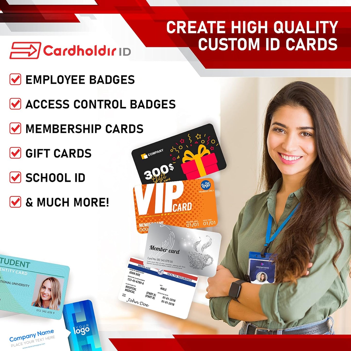 Easy Badges Solid 210 ID Badge Printer | with Beginner Software, HD Webcam, & Everything Needed to Design and Print 200 ID Cards, | Single Sided Employee & Student ID Card Printer