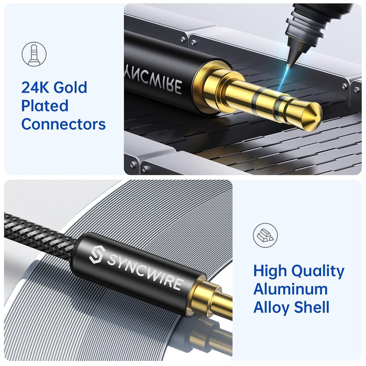 SYNCWIRE 3.5mm Nylon Braided Aux Cable (16.4ft/5m, Hi-Fi Sound), Audio Auxiliary Input Adapter Male to Male AUX Cord for Headphones, Car, Home Stereo, Speaker, iPhone, iPad, iPod, Echo & More - Black