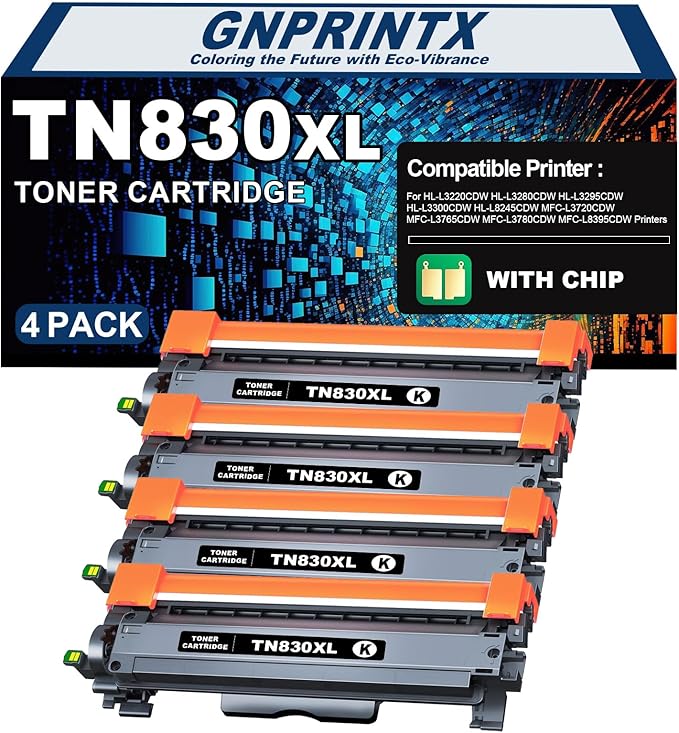TN830XL Toner Cartridge Replacement for TN830XL TN830/XL/V Toner Compatible with Brother HL-L2460DW HL-L2405W HL-L2400D HL-L2480DW MFC-L2820DW XL MFC-L2900DW DCP-L2640DW Printer (4 Black)