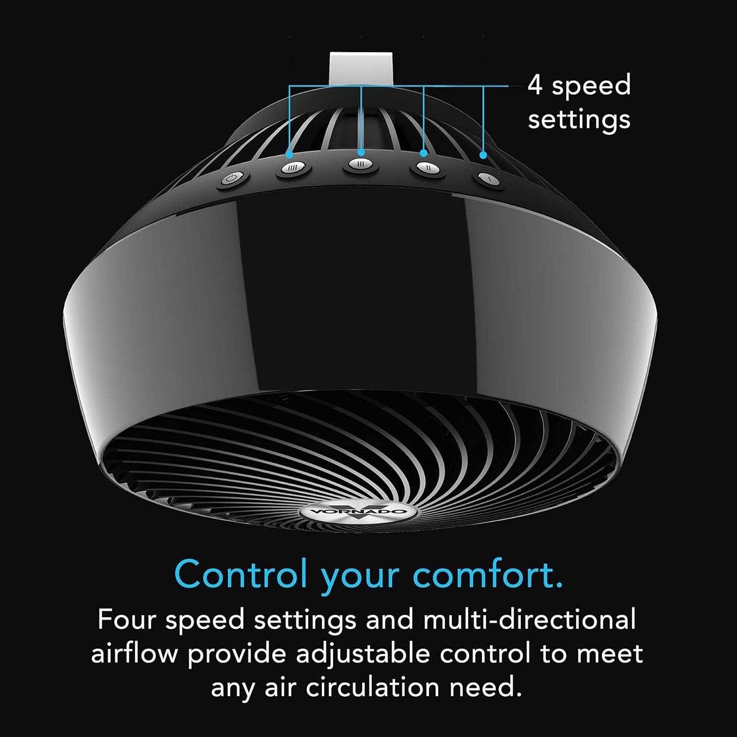 Vornado 660 Large Whole Room Air Circulator Fan for Home, 4 Speeds and 90-Degree Adjustable Tilt, Removable Grill, 10 Inch, Floor Fan for Bedroom, Office, Black